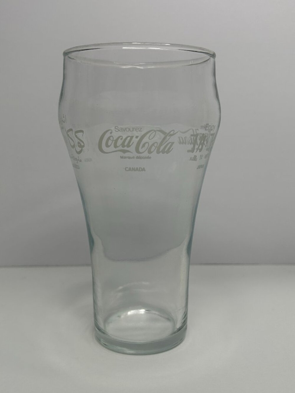 Vintage Enjoy Coca-Cola 14oz Drinking Glass - White International Logos Cup
